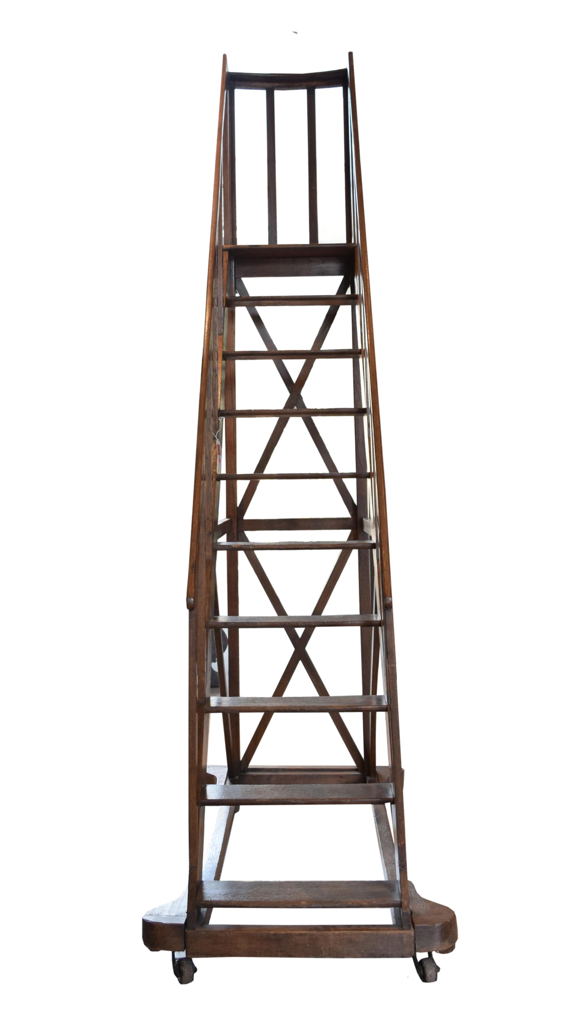 A Ten Step Library Ladder 76" W x 32.5" D x 120" H — France, 19th Century