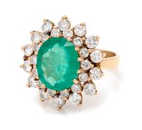 A 14 Karat Yellow Gold, Emerald and Diamond Ring, 6.00 dwts.