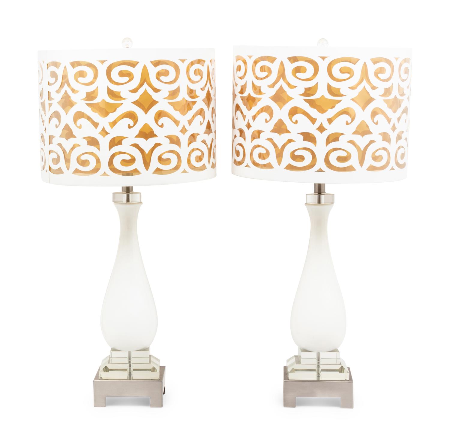 A Pair of Contemporary Table Lamps with Cut-Out Shades