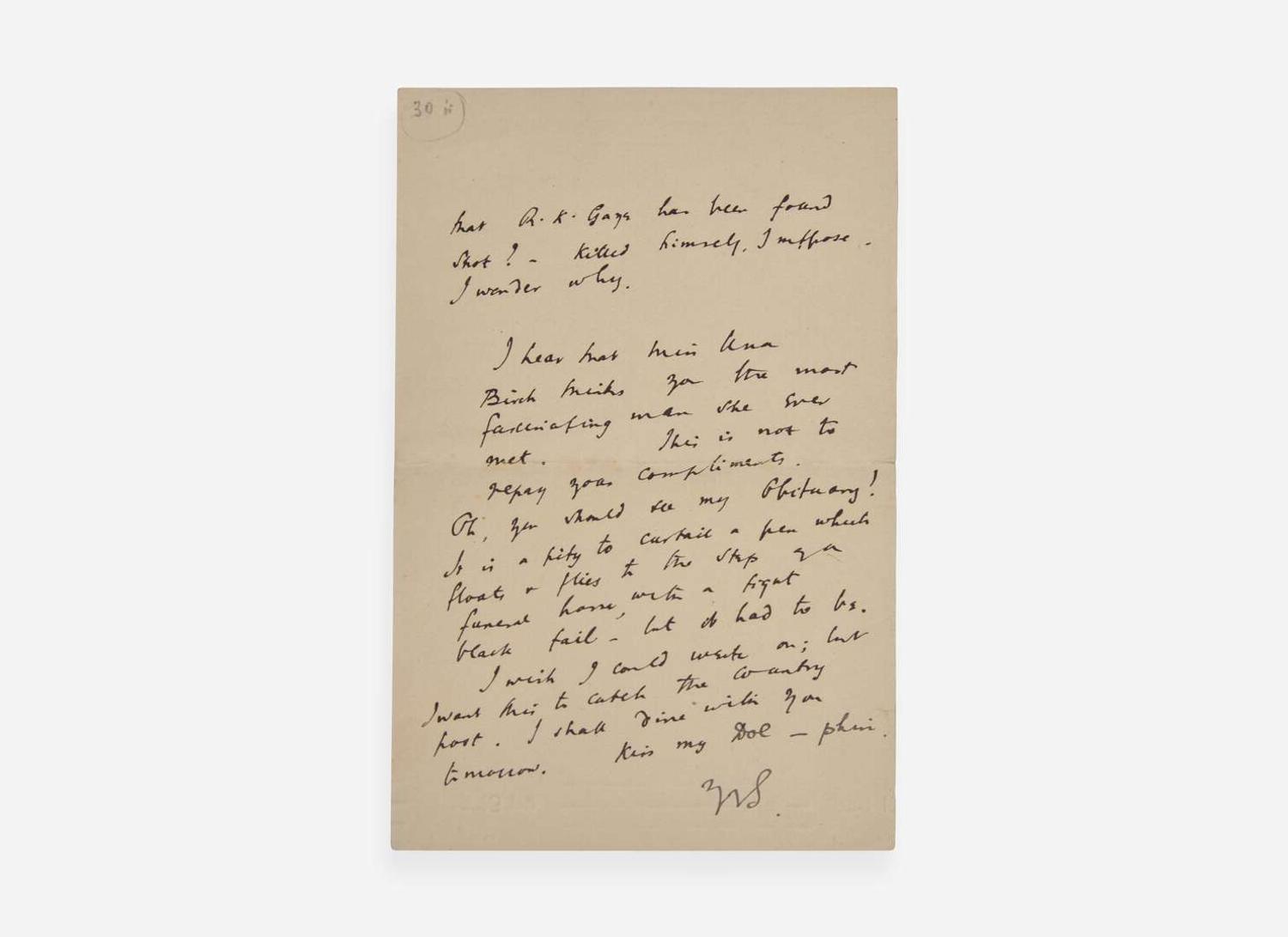 [Literature] Woolf, Virginia: Autograph Letter, initialed