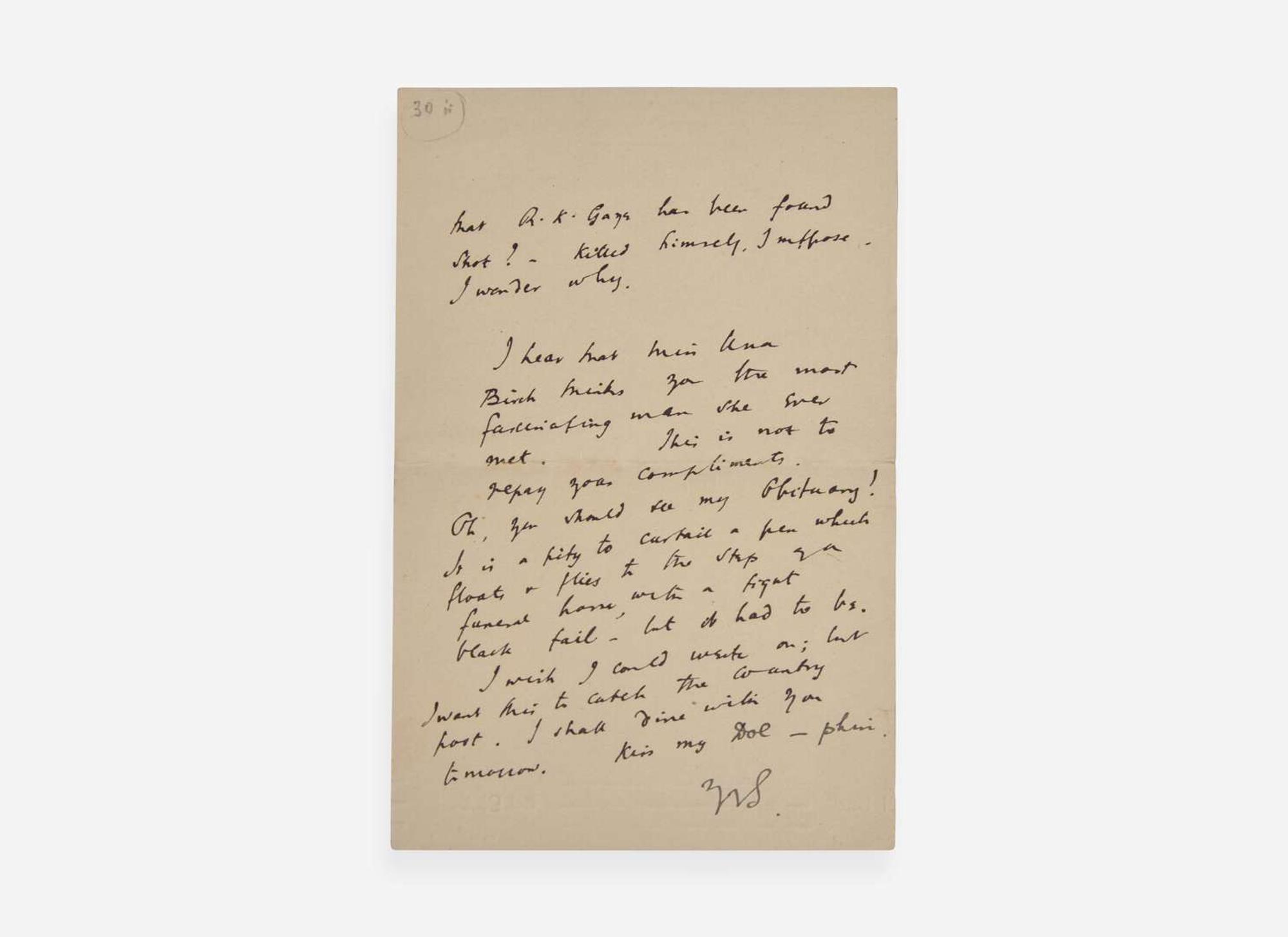 [Literature] Woolf, Virginia: Autograph Letter, initialed