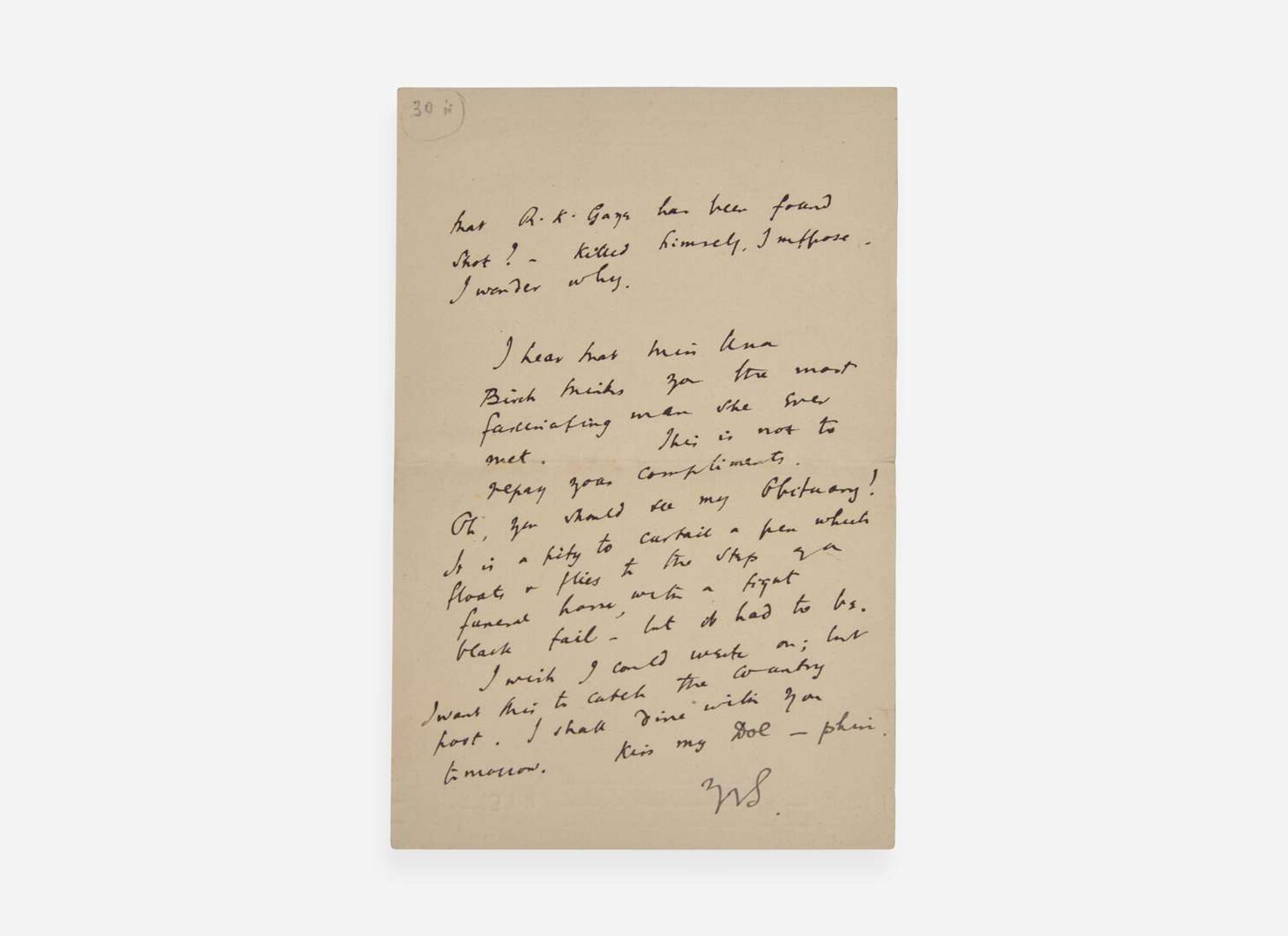 [Literature] Woolf, Virginia: Autograph Letter, initialed