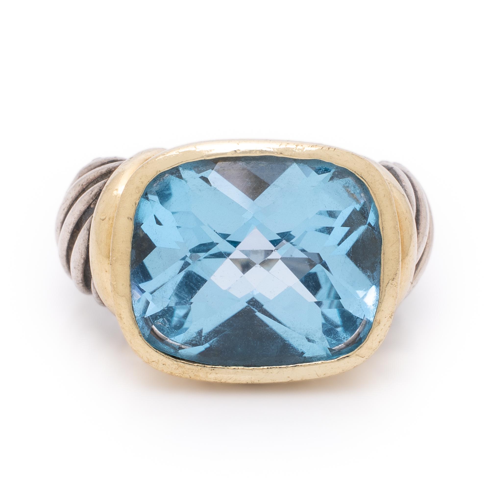 David Yurman, 'Noblesse' Blue Topaz, Sterling Silver, and Yellow Gold Ring
