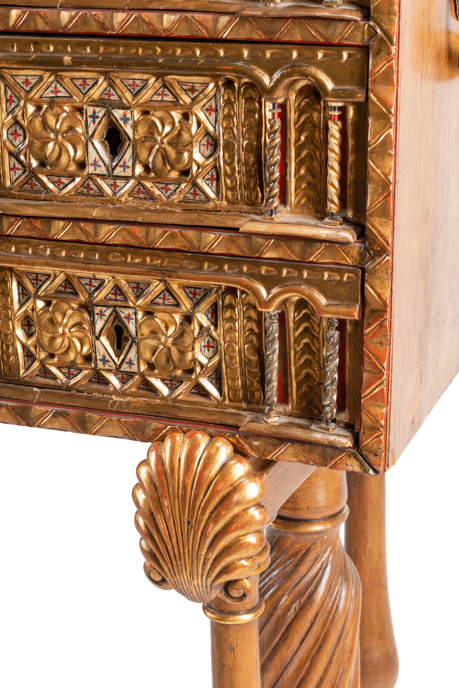 A Spanish Gilt and Polychrome Decorated Walnut Vargueño