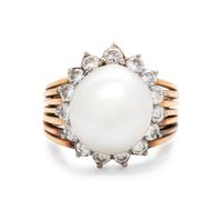 CULTURED PEARL AND DIAMOND RING