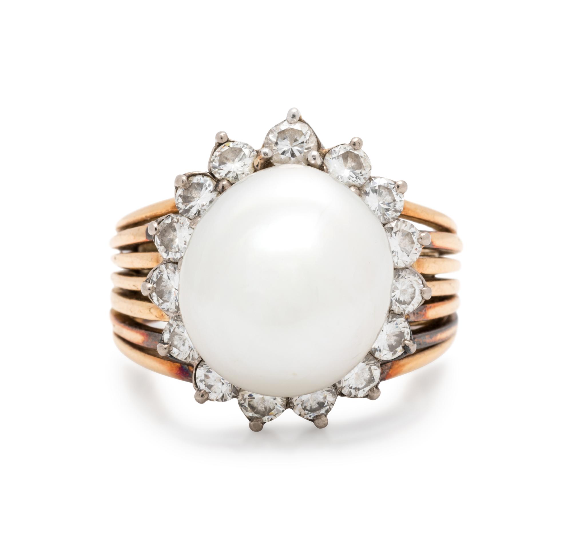 CULTURED PEARL AND DIAMOND RING