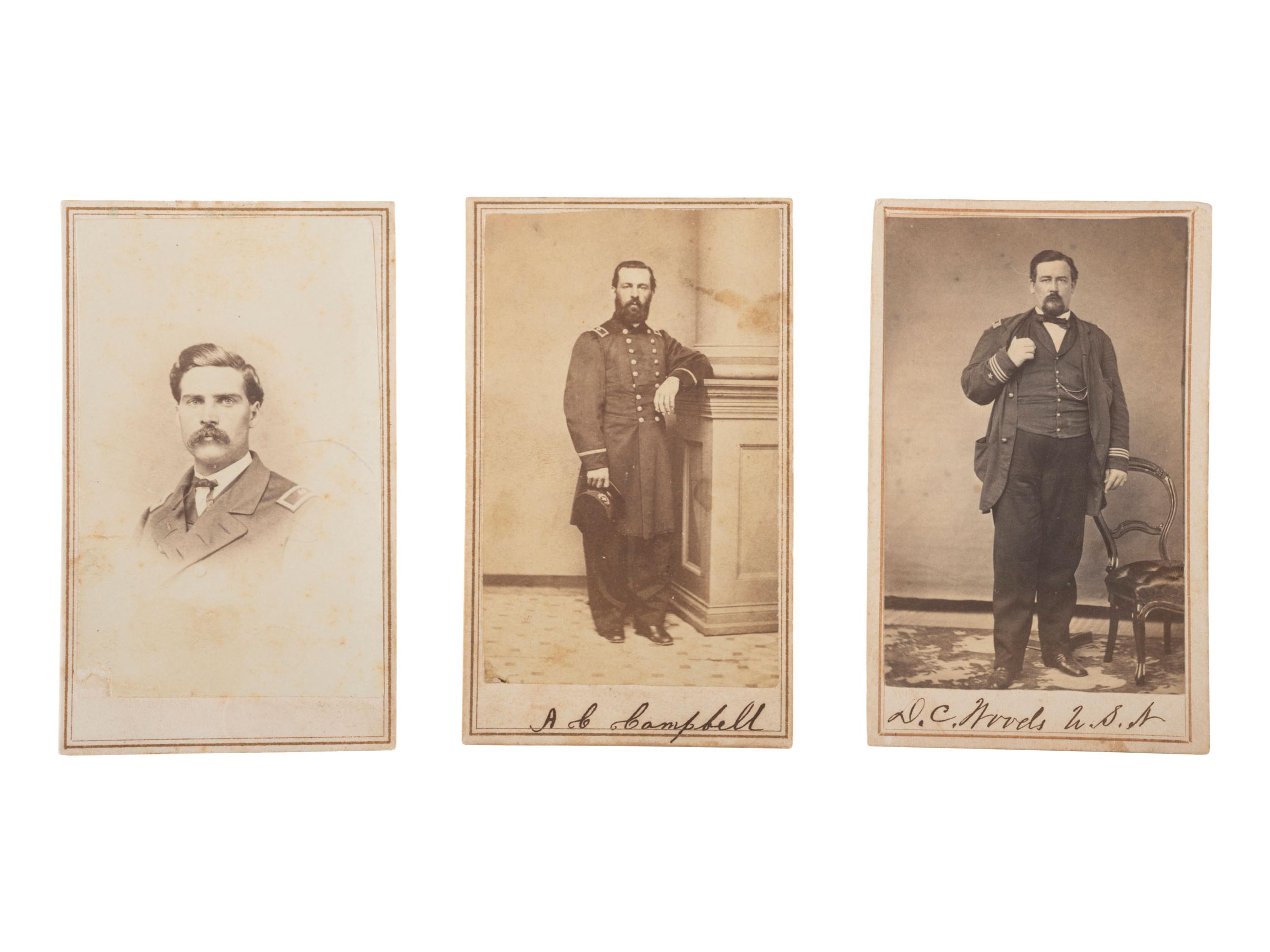 [CIVIL WAR]. A group of 3 CDVs of Brown Water Navy officers, incl. Lemuel G. Crane, Alexander C. Campbell, and D.C. Woods.