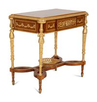 A Louis XVI Style Gilt Bronze Mounted Marquetry Table After the Model by Adam Weisweiler