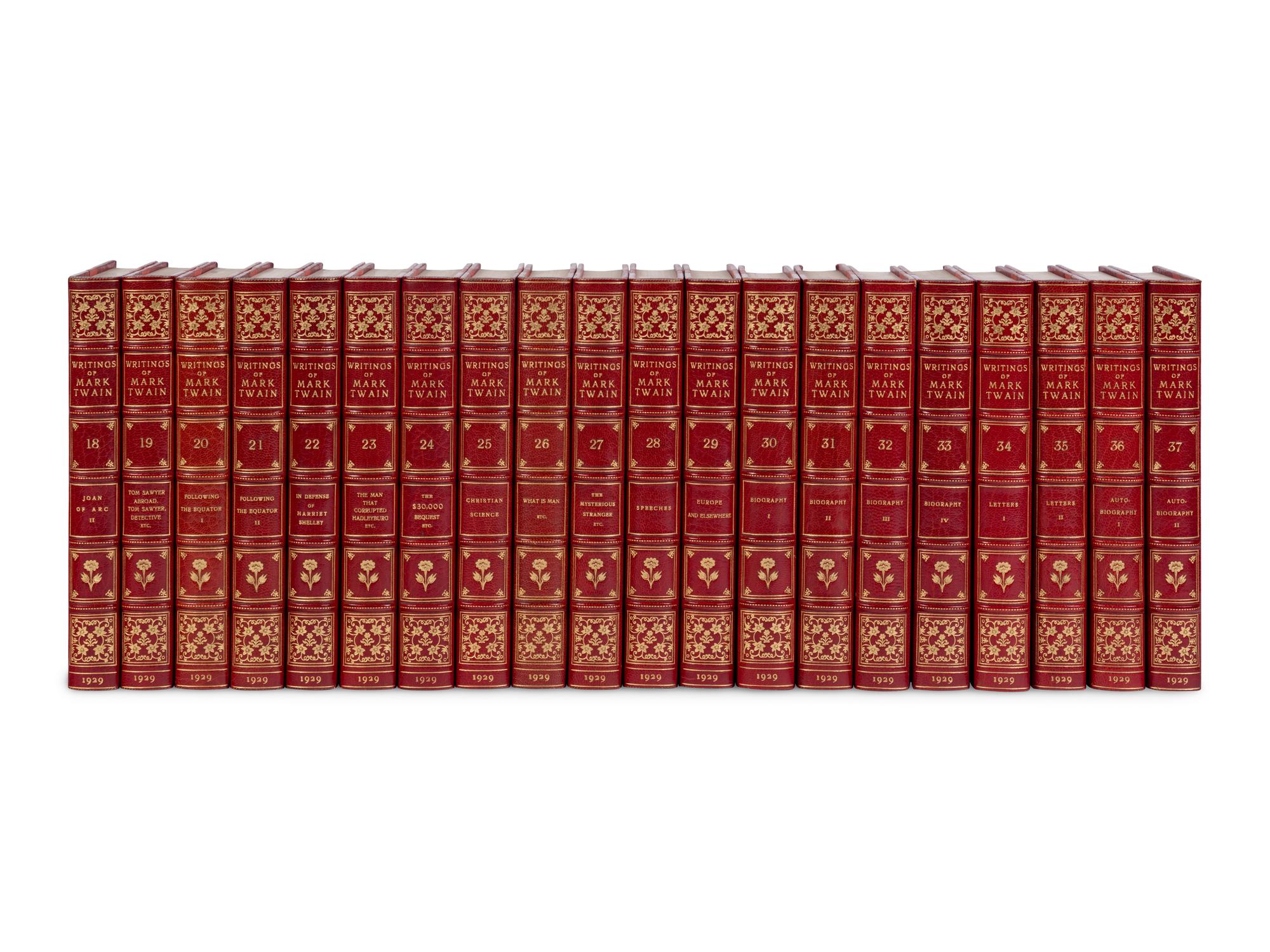[BINDINGS]. CLEMENS, Samuel Langhorne ("Mark Twain") (1835-1910). The Writings . New York and London: Harper & Brothers, 1929.