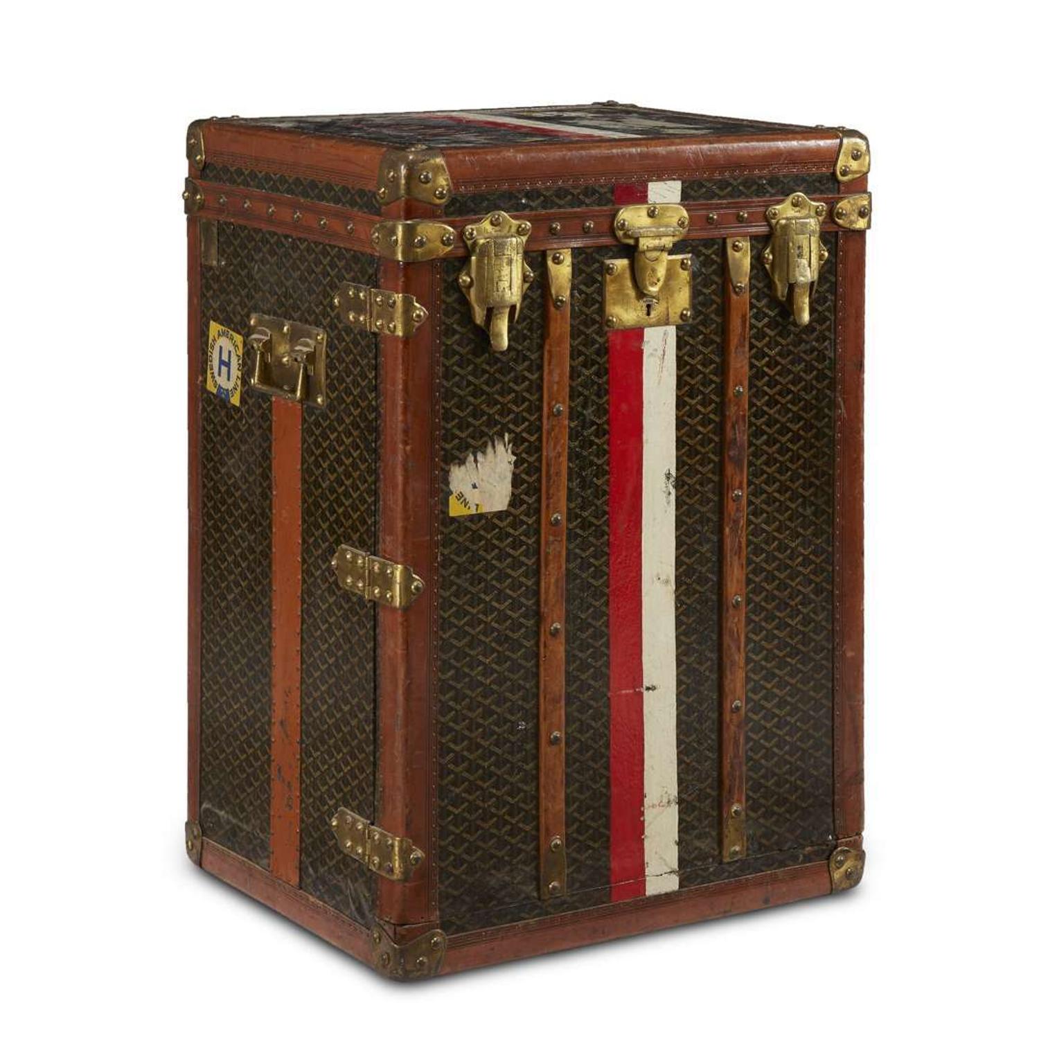 A Goyard fitted wardrobe trunk in black 'Goyardine' printed canvas first quarter 20th century