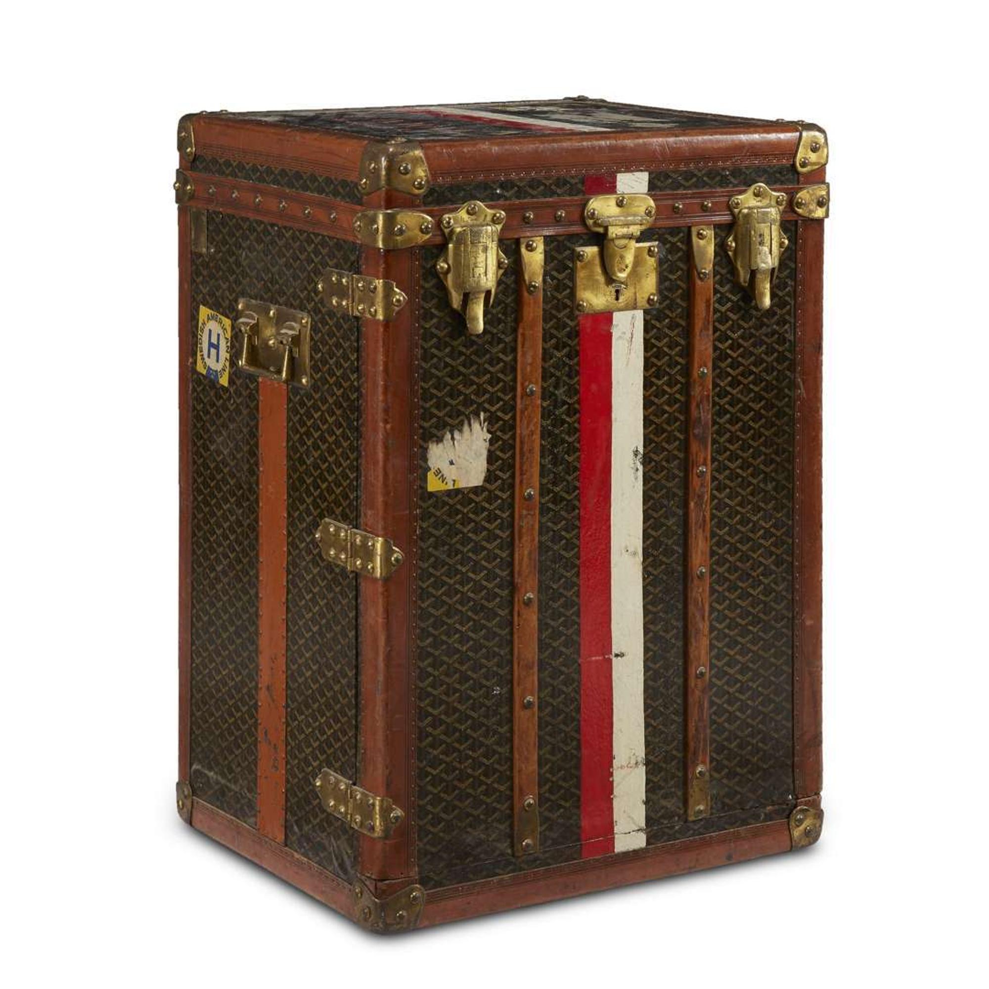 A Goyard fitted wardrobe trunk in black 'Goyardine' printed canvas first quarter 20th century