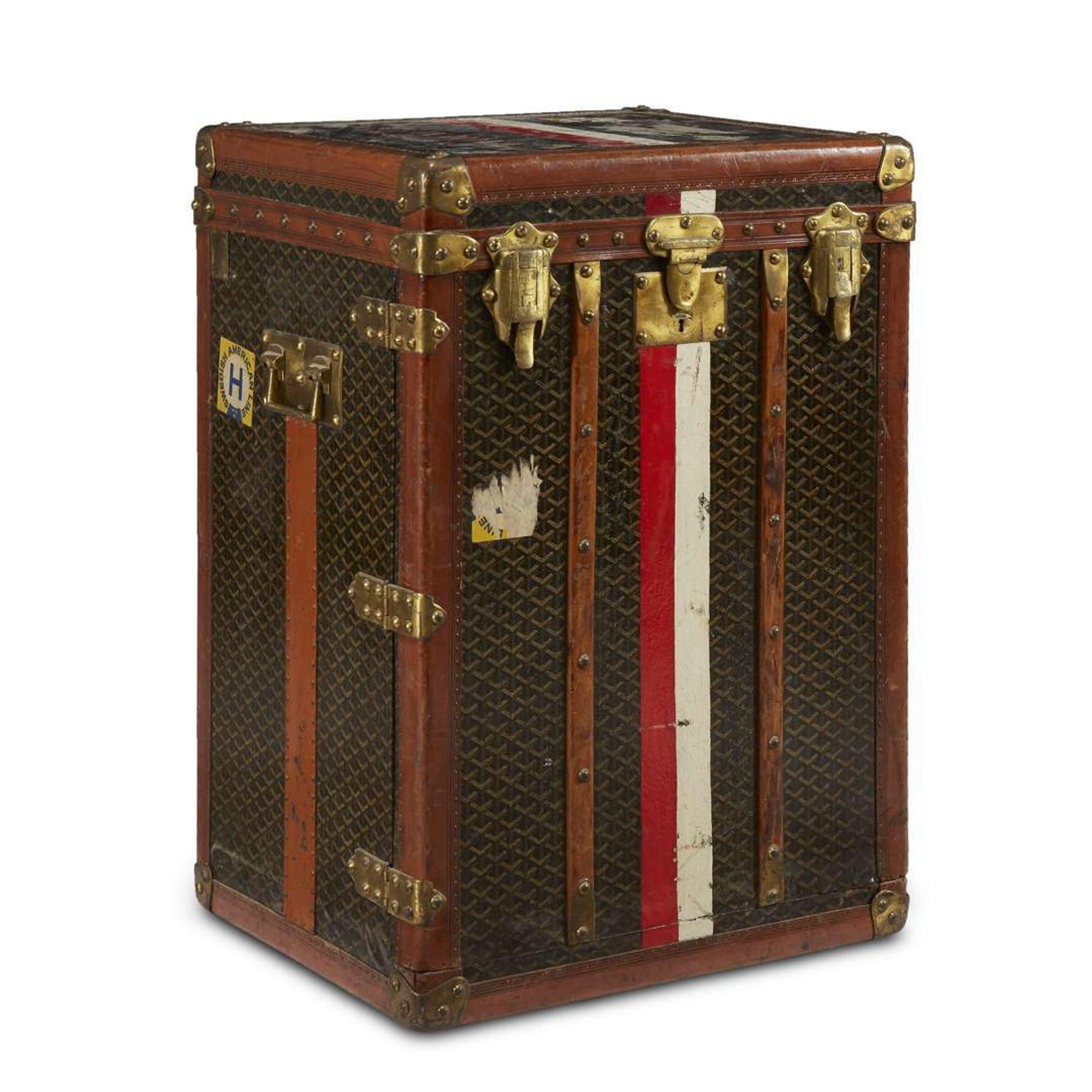A Goyard fitted wardrobe trunk in black 'Goyardine' printed canvas first quarter 20th century