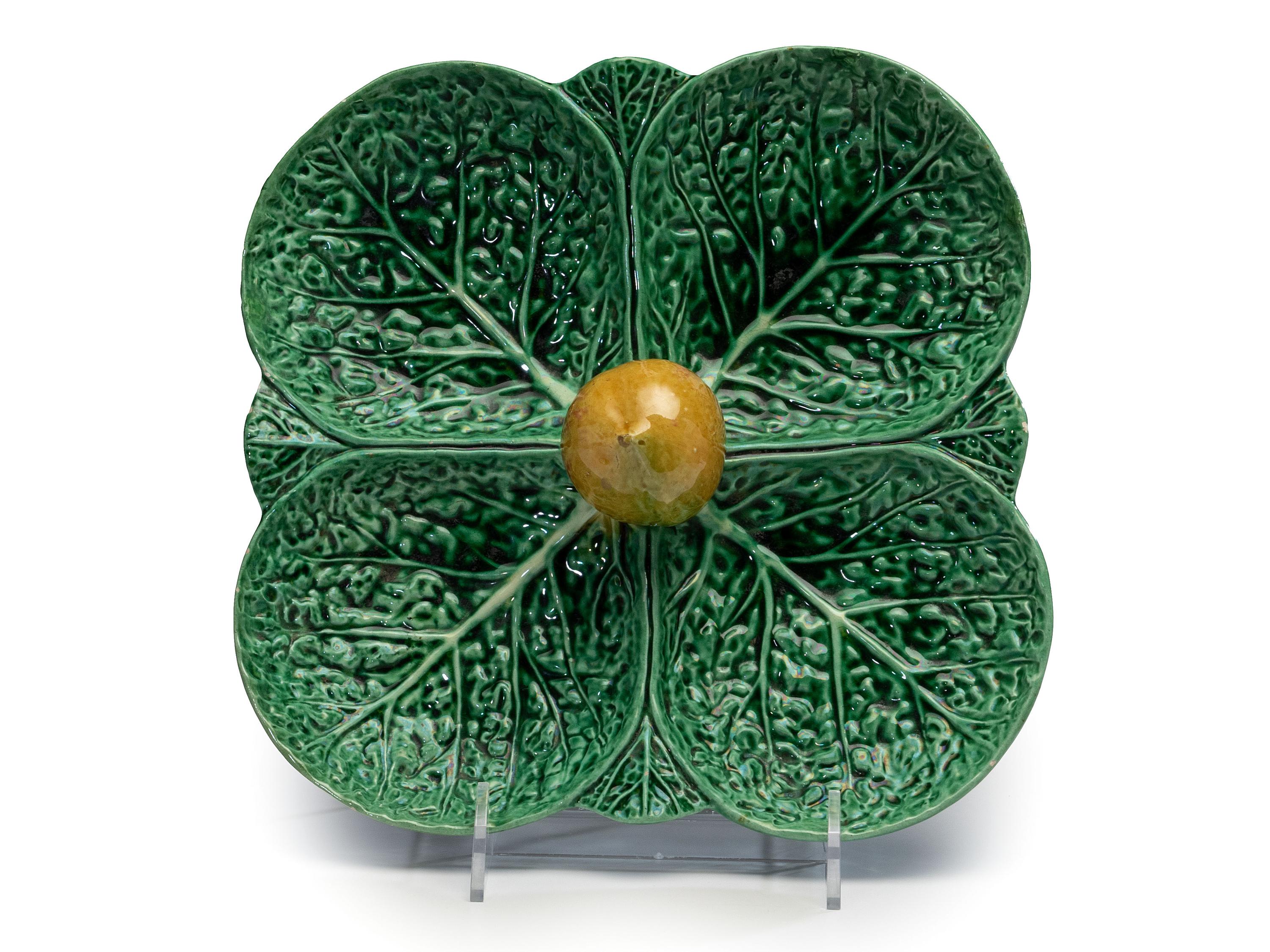 A Glazed Earthenware Leaf Form Relish Tray