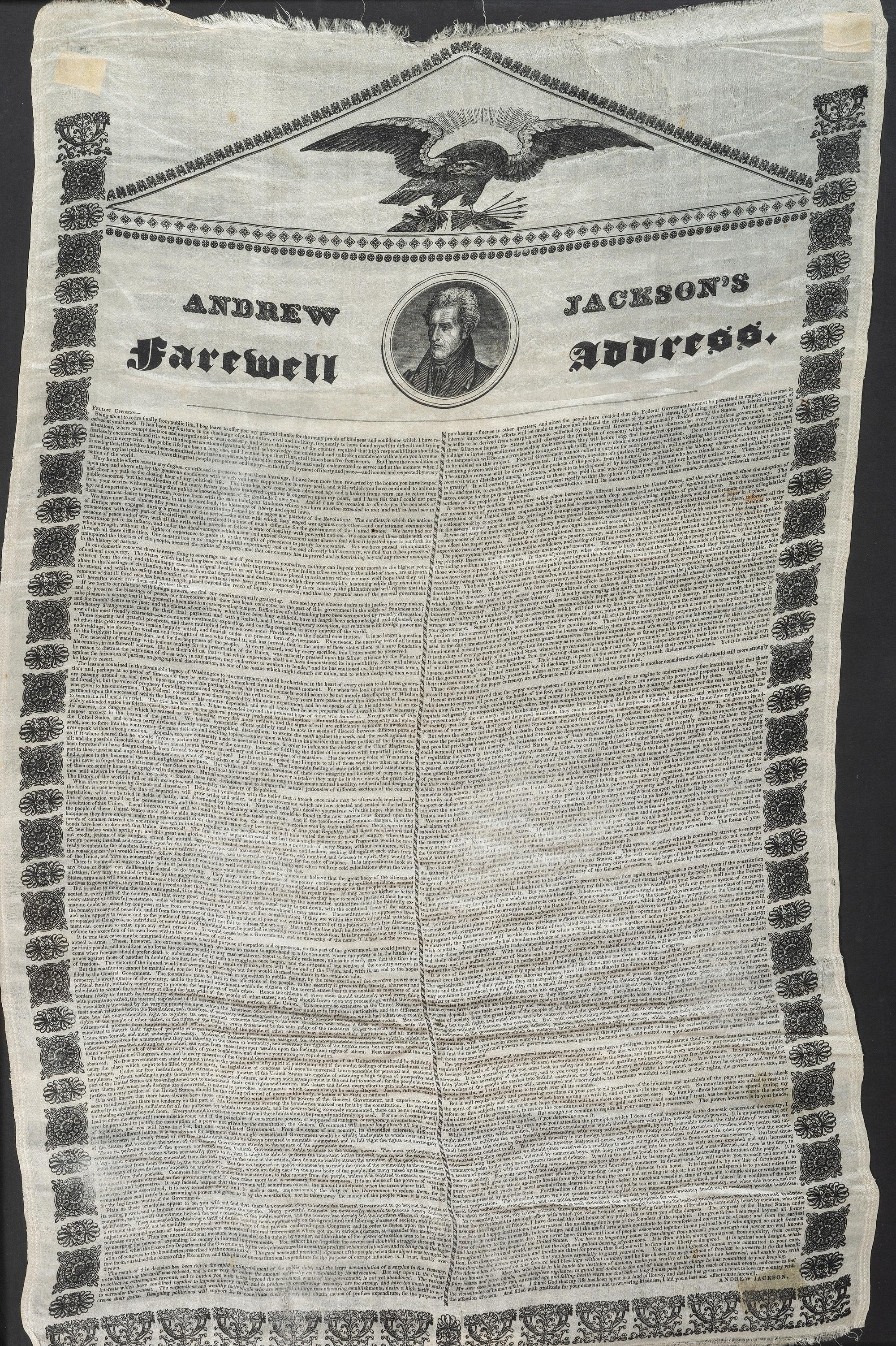 JACKSON, Andrew (1767-1845). Andrew Jackson's Farewell Address. N.p.: N.p., [1837].