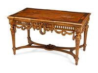 A Louis XVI Style Red Japanned Giltwood Salon Table — LATE 19TH/EARLY 20TH CENTURY
