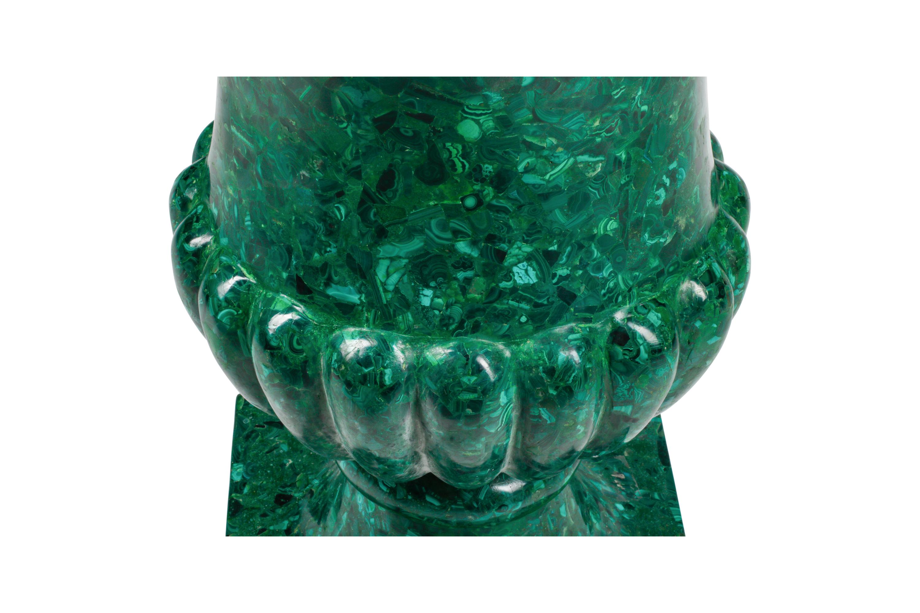 A Large Malachite Veneered Urn