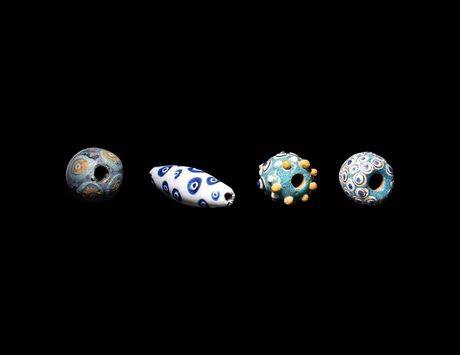 Four Mediterranean Glass Eye Beads