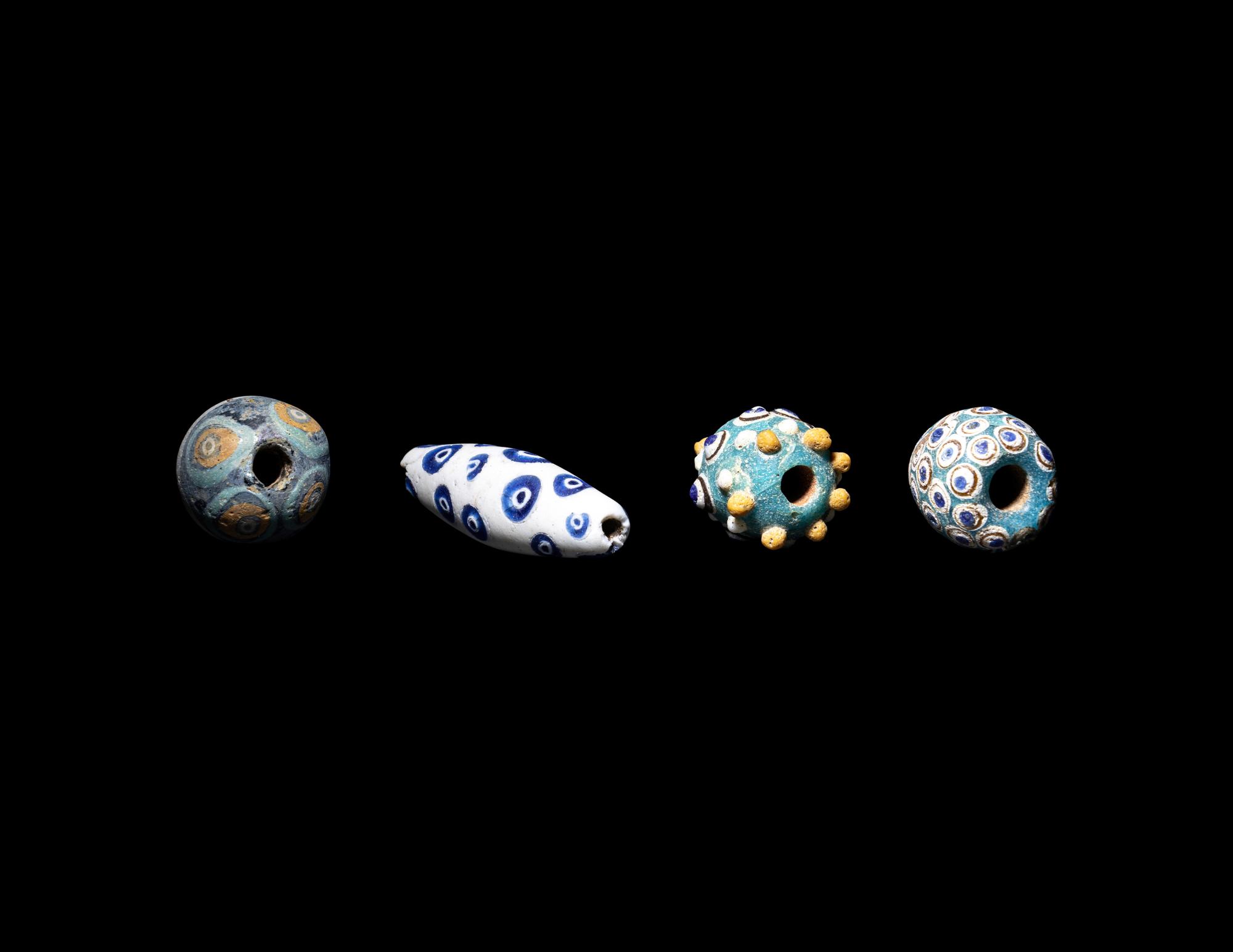 Four Mediterranean Glass Eye Beads