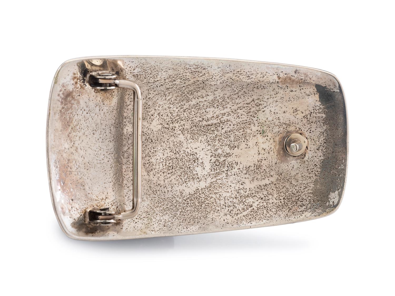 Silver and Coral Belt Buckle, with Spider and Web Design