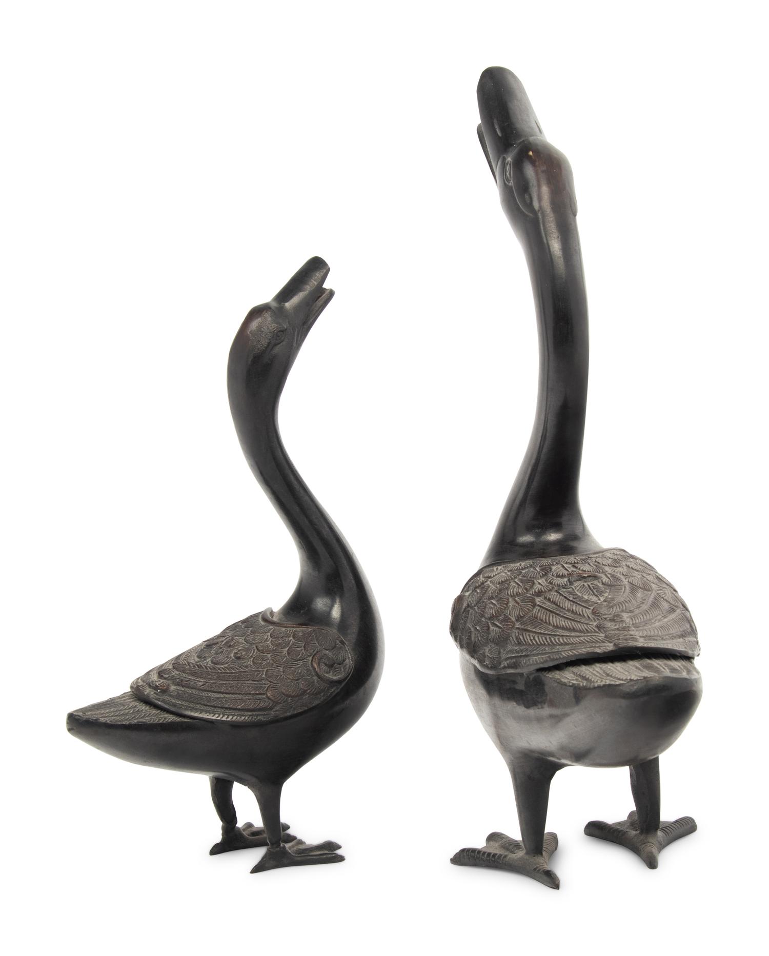 Two Bronze Duck Figures