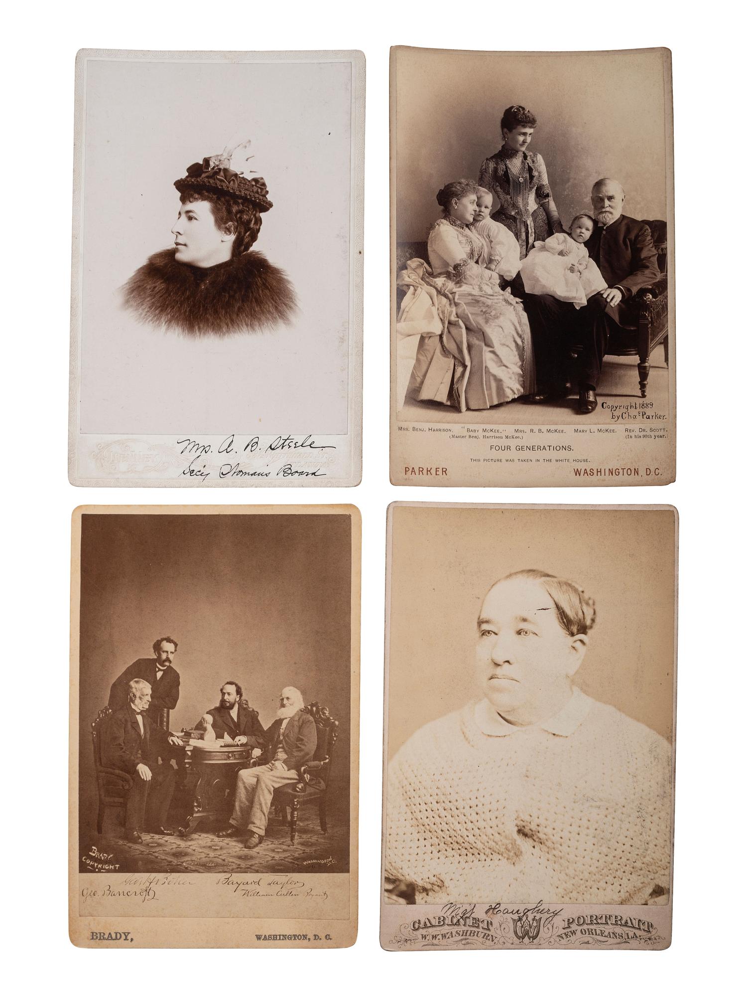 Cabinet cards featuring 19th-century writers, businessmen, and other notable personalities.