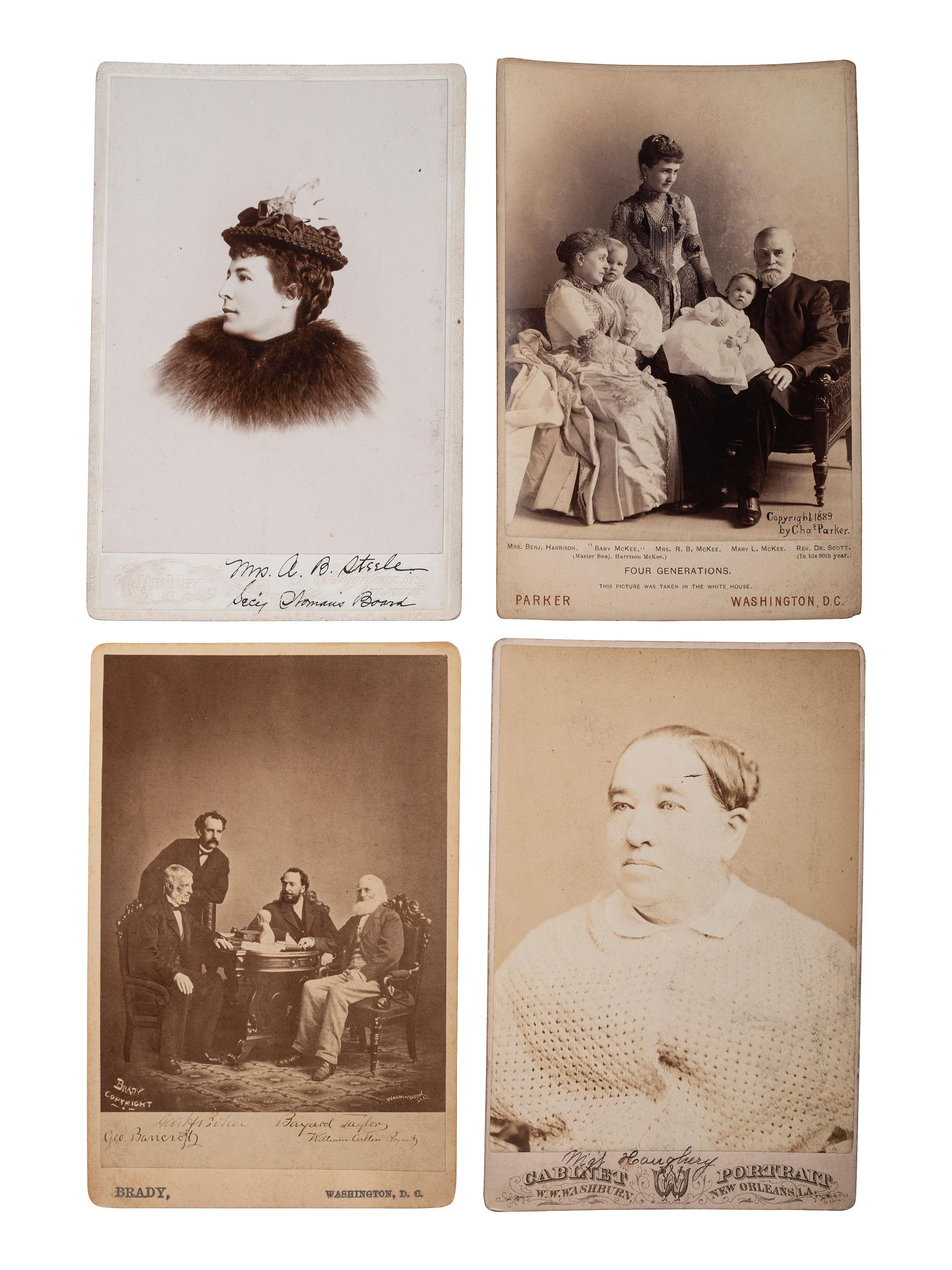 Cabinet cards featuring 19th-century writers, businessmen, and other notable personalities.