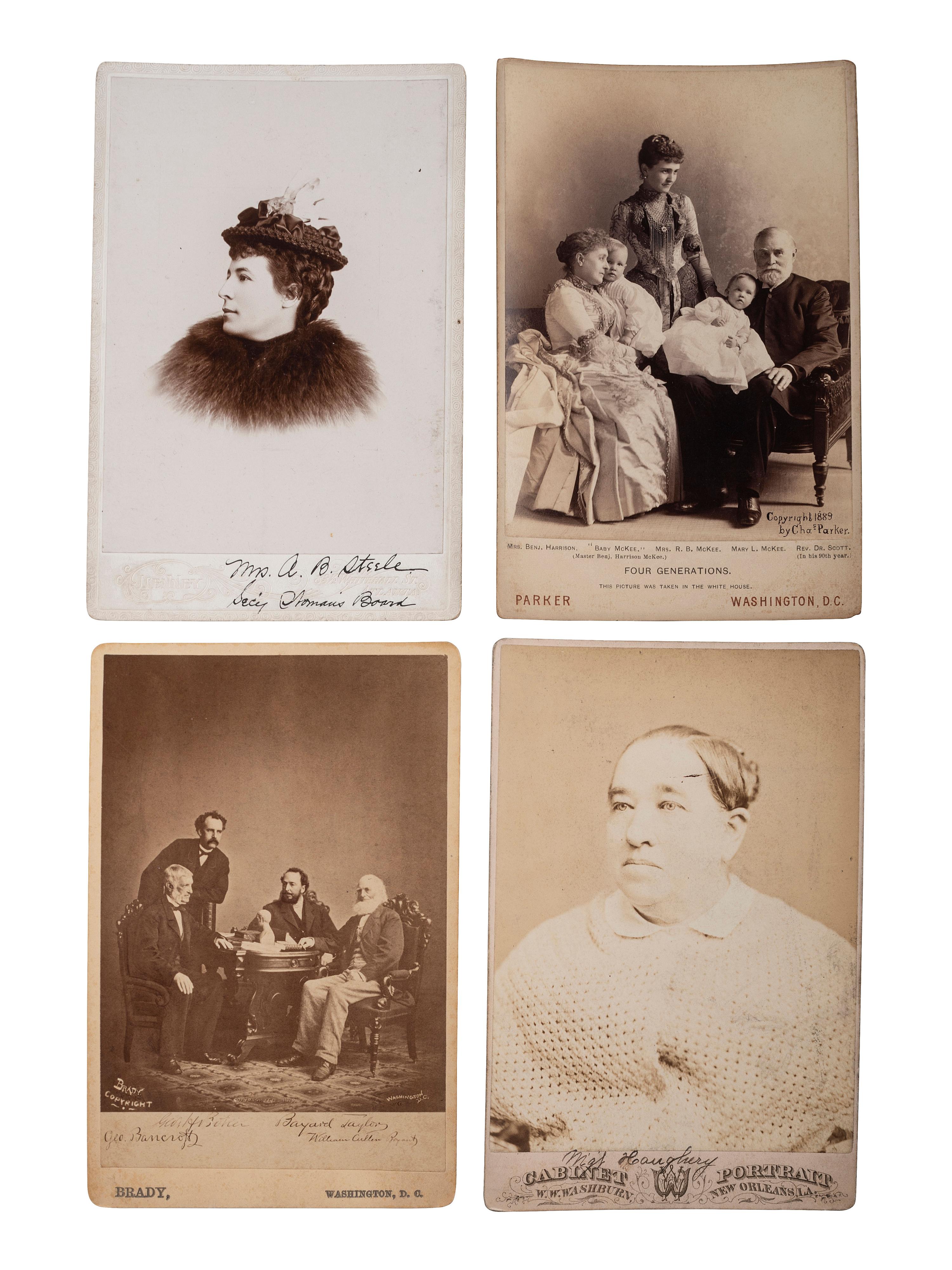 Cabinet cards featuring 19th-century writers, businessmen, and other notable personalities.