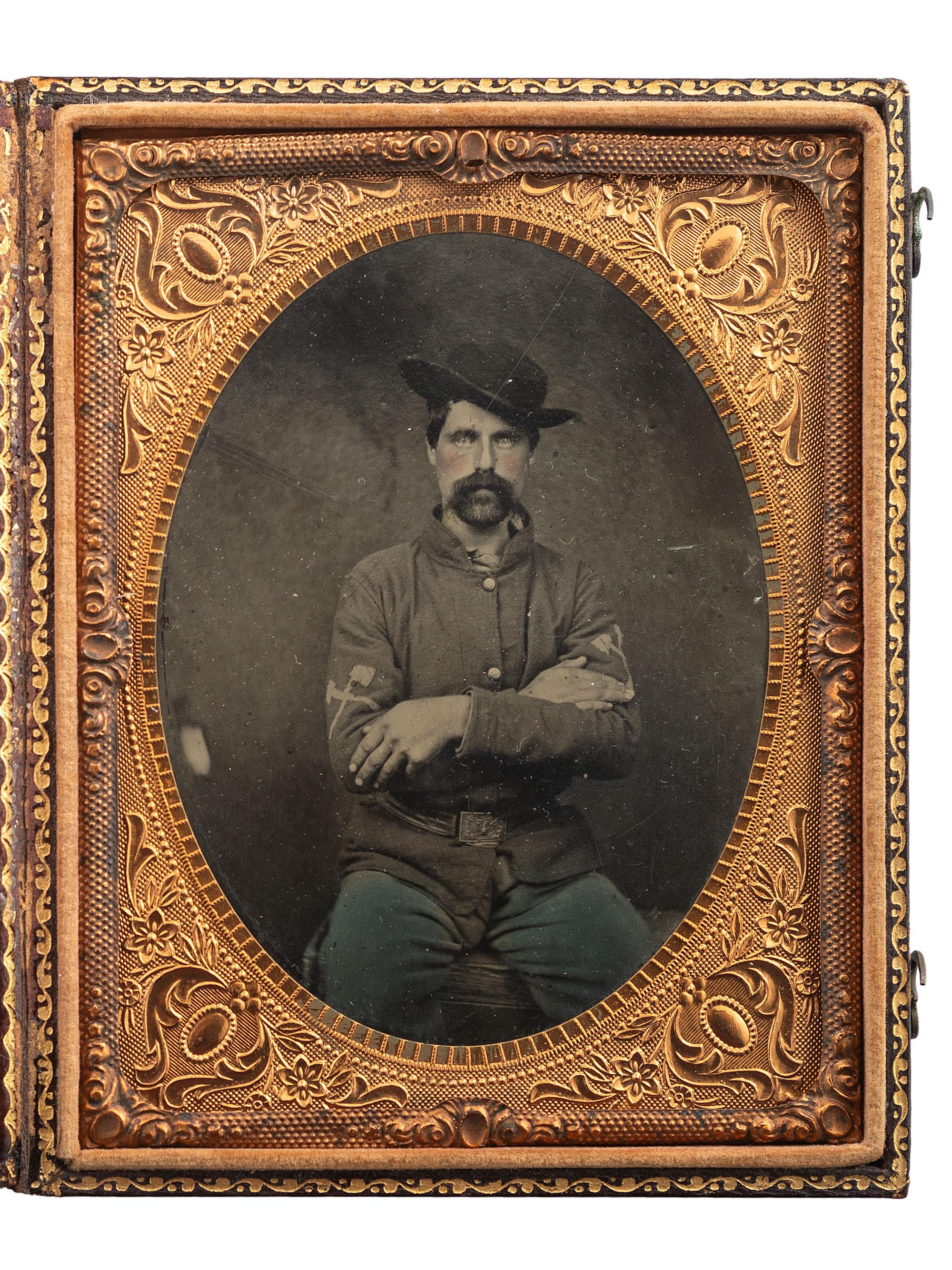[CIVIL WAR]. Quarter plate hand-tinted tintype of a member of the Pioneer Corps .