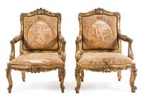 A Pair of Louis XV Style Giltwood Fauteuils Height 42 1/2 inches. — LATE 19TH CENTURY
