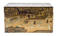 A Chinese Export Lacquered Tea Caddy Height 5 1/8 x width 10 1/4 x depth 7 1/2 inches. — 19TH CENTURY