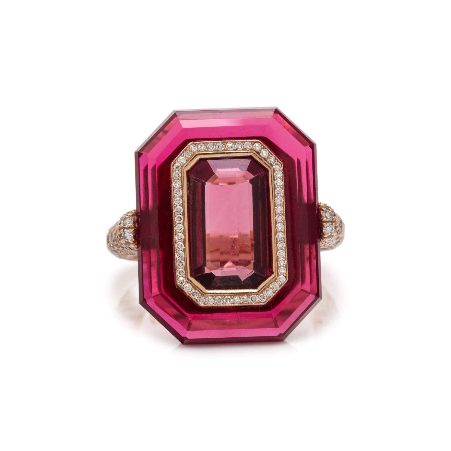 NATURAL SPINEL, SYNTHETIC RUBY, AND DIAMOND RING