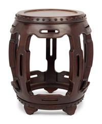 A Chinese Burlwood Inset Hardwood Drum Stool