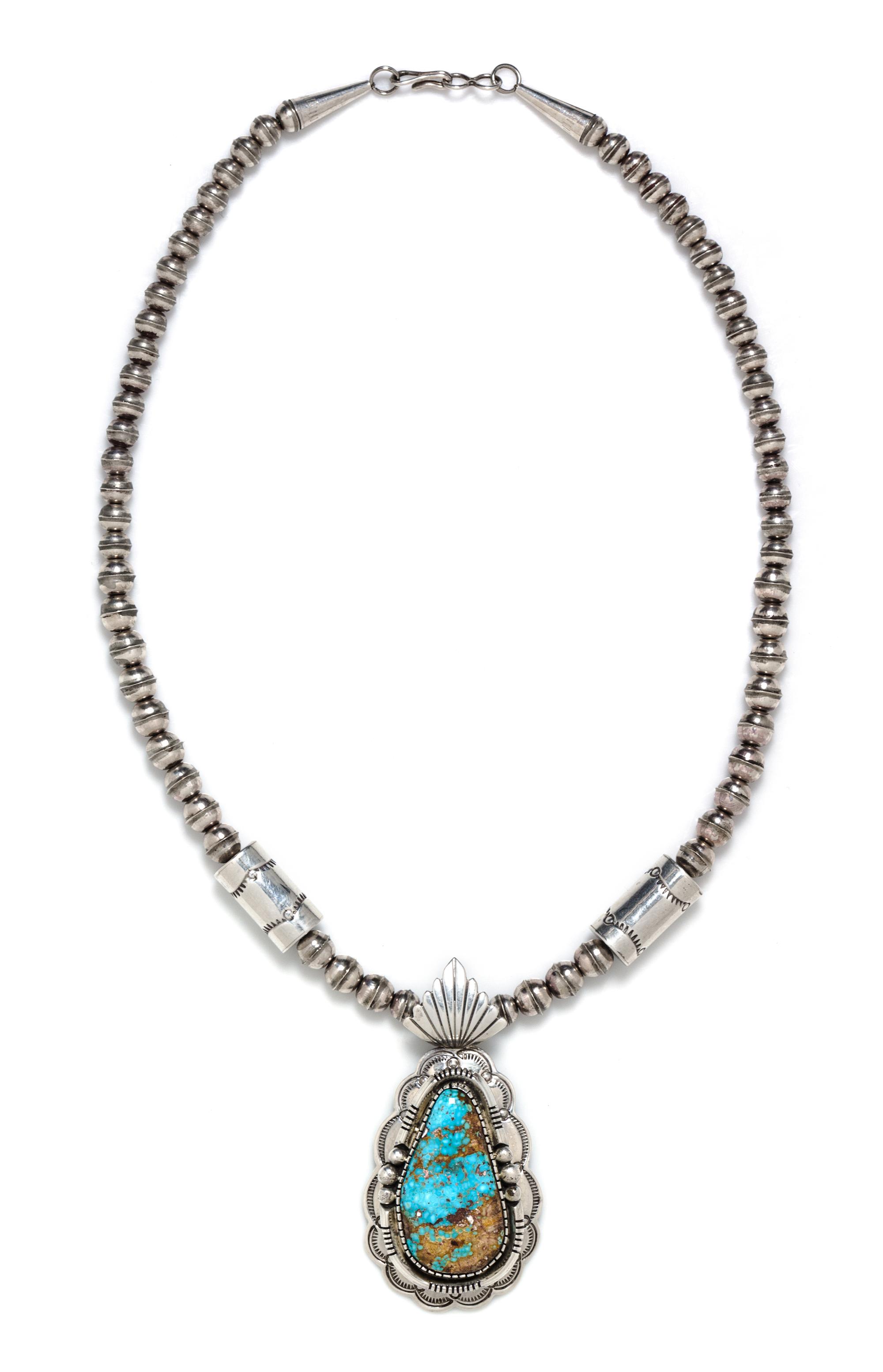 A Sterling Silver and Turquoise Necklace, Charleston Draper, Navajo, 35.90 dwts.