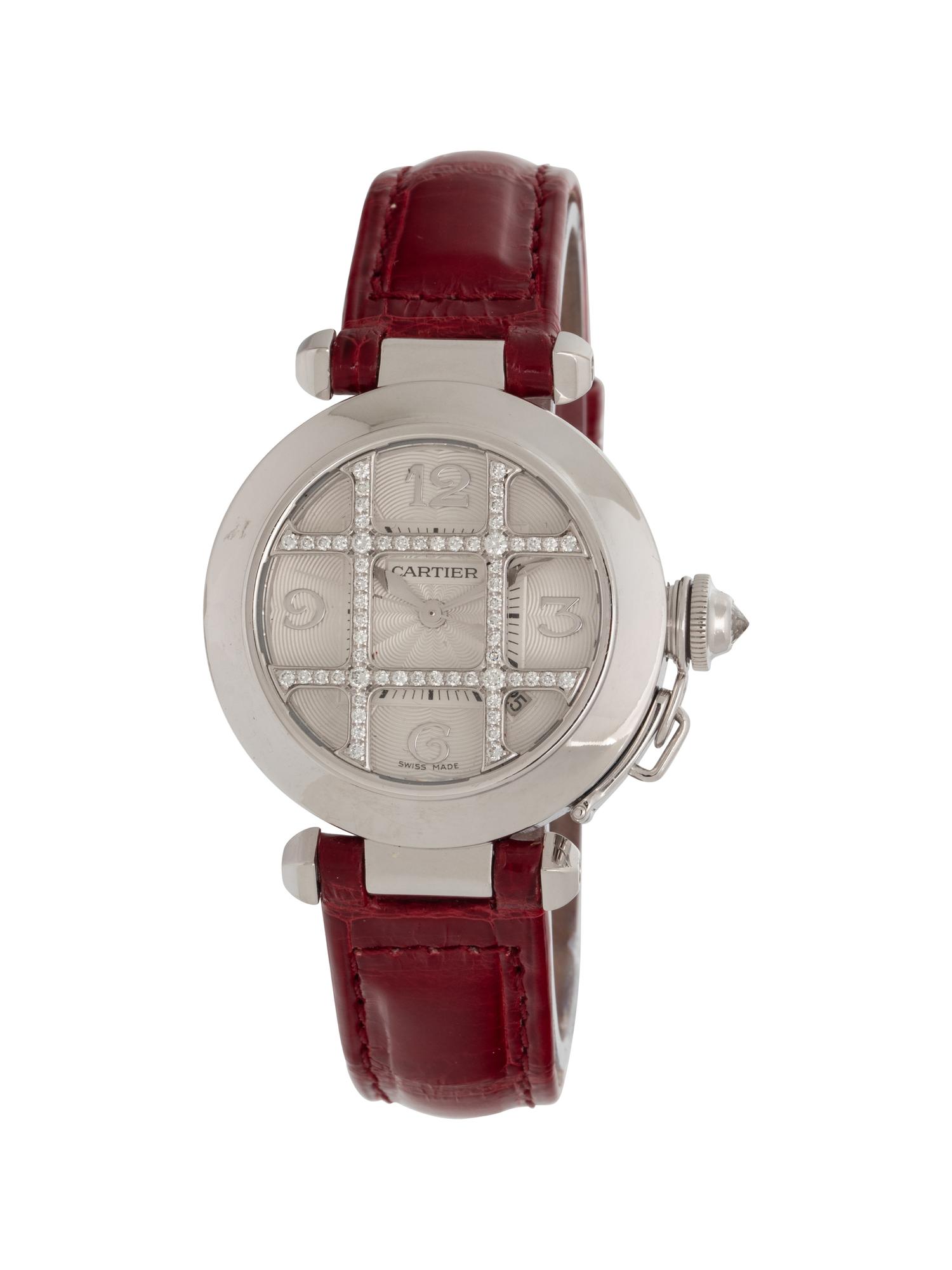 CARTIER, 18K WHITE GOLD AND DIAMOND 'PASHA DE CARTIER' WATCH