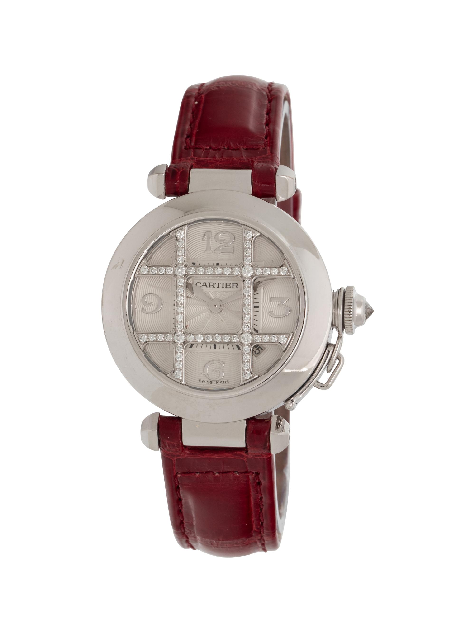 CARTIER, 18K WHITE GOLD AND DIAMOND 'PASHA DE CARTIER' WATCH