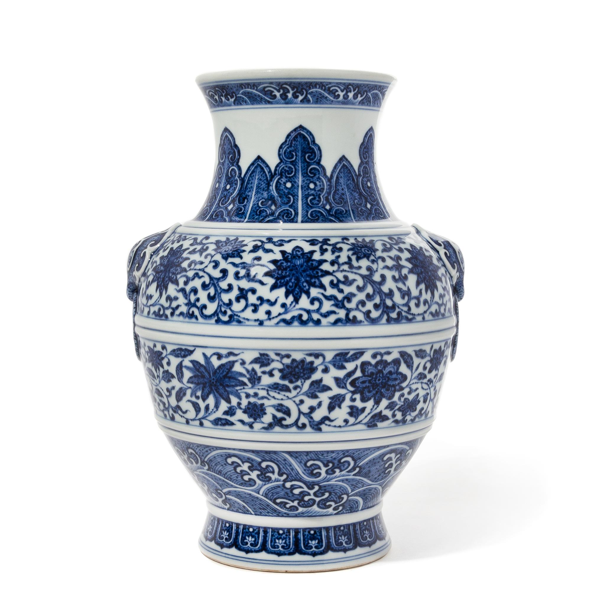 A Fine Blue and White Porcelain Hu Vase Height 9 3/4 inches. — QIANLONG PERIOD (1736-1795)