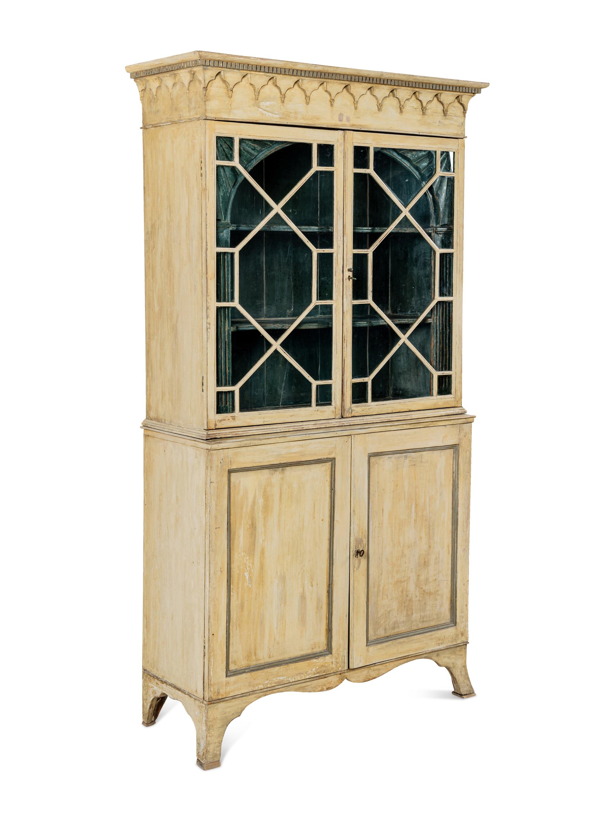 A Late George III Ivory-Painted Vitrine-on-Cabinet