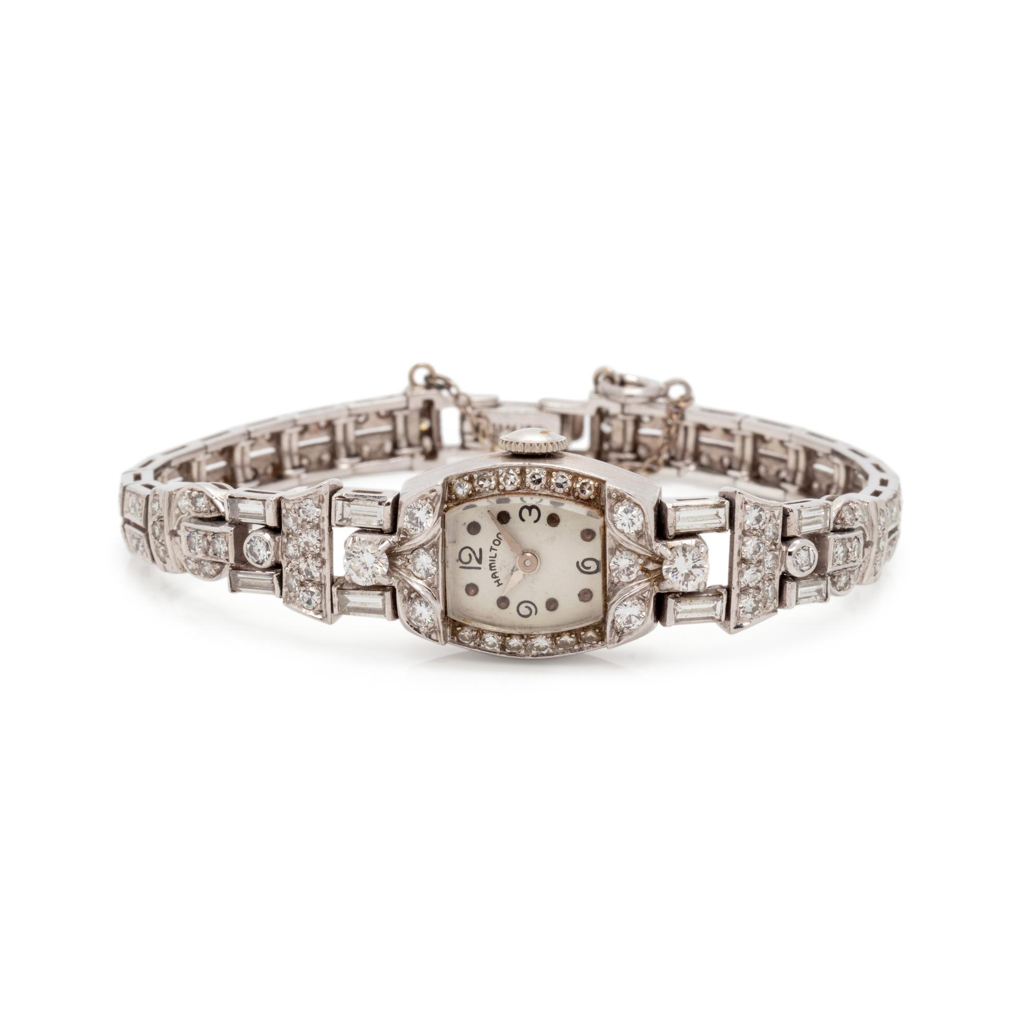 HAMILTON, PLATINUM AND DIAMOND WRISTWATCH