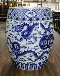 A Blue and White Porcelain Garden Seat Height 18 inches. — 20TH CENTURY