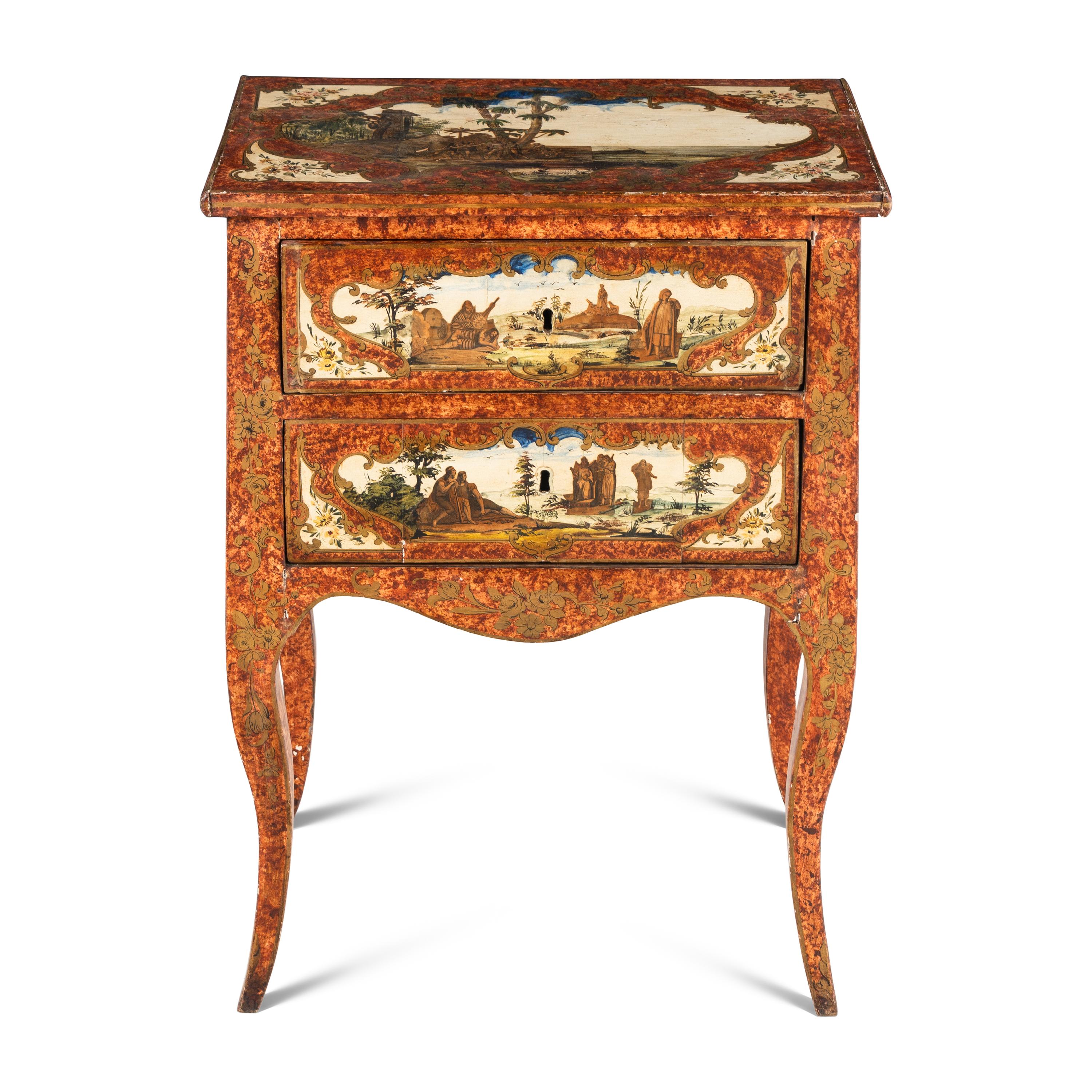 An Italian Polychrome Painted and Decoupage Side Table