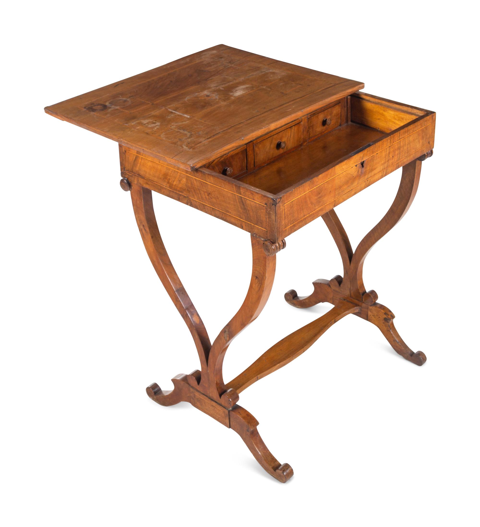 A Continental Satinwood-Inlaid Figured Walnut Side Table