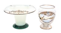 Two Silver Overlay Glass Vases Height of first 5 inches.