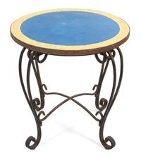 A Mosaic Tile and Ironwork Table Height 30 x diameter 29 1/2 inches. — 20TH CENTURY