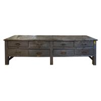 A Painted Eight Drawer Wood Console, from the Moto Guzzi Factory 122" W x 31.25" D x 35.5" H — Italy, 20th Century