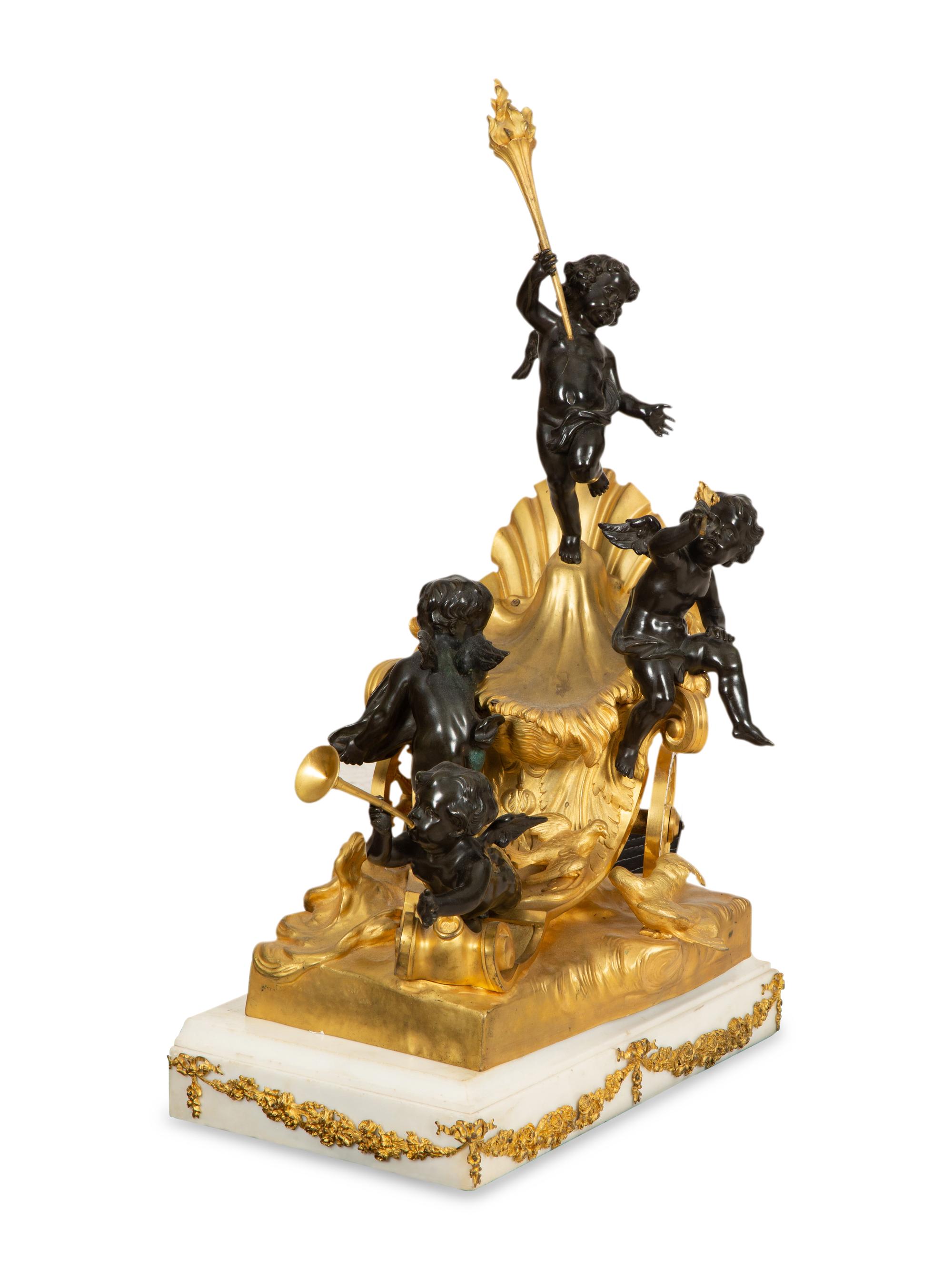 A Raingo Frères Monumental Gilt Bronze Chariot Clock