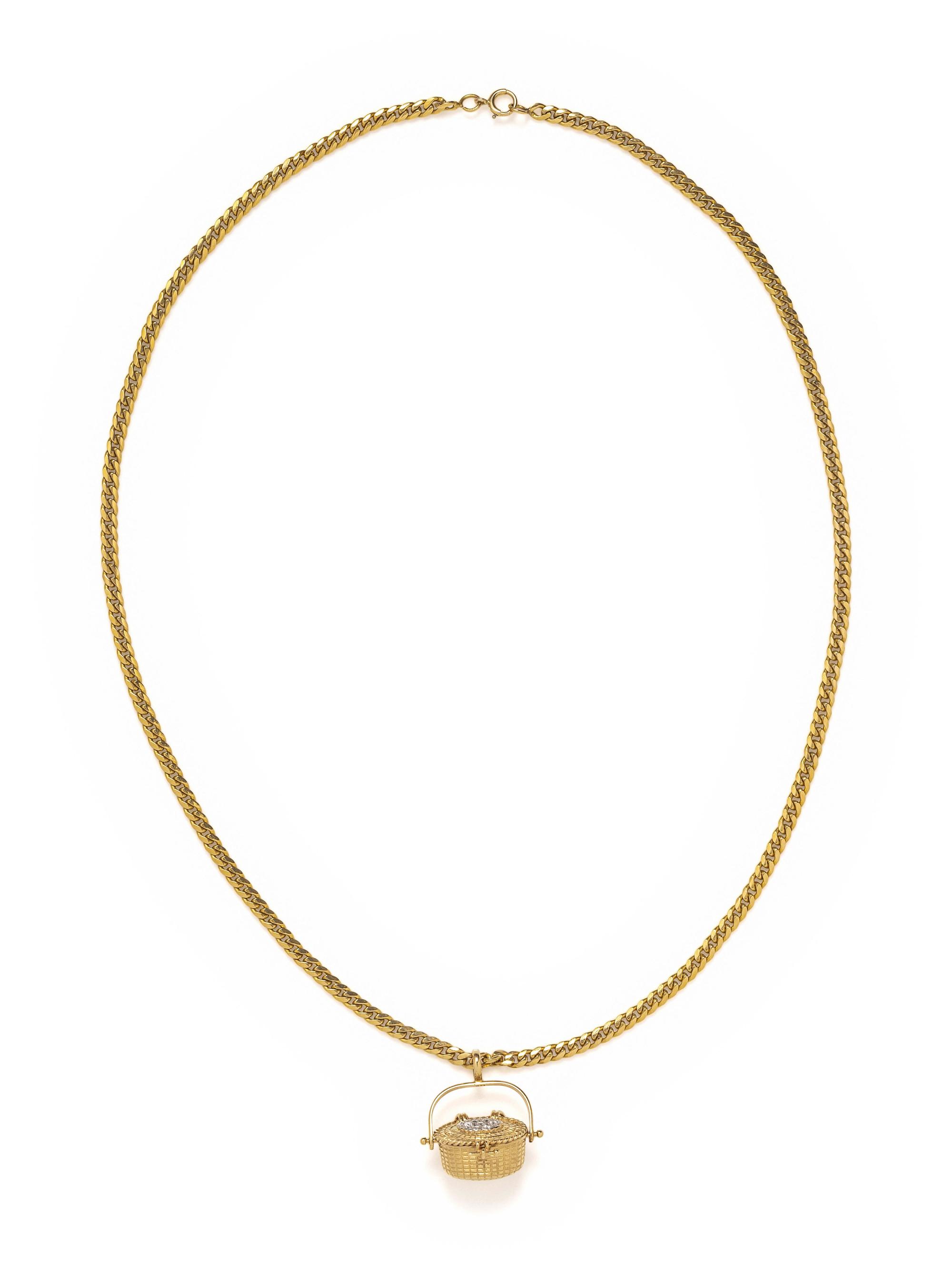 YELLOW GOLD AND DIAMOND NANTUCKET BASKET PENDANT/NECKLACE