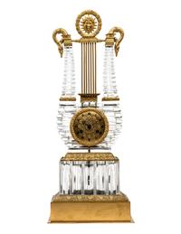 A Charles X Gilt Bronze and Cut Glass Lyre-Form Clock Attributed to l'Escalier de Cristal