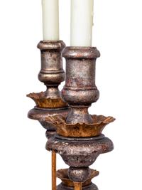 An Italian Silvered and Polychrome-Decorated Six-Light Candelabrum