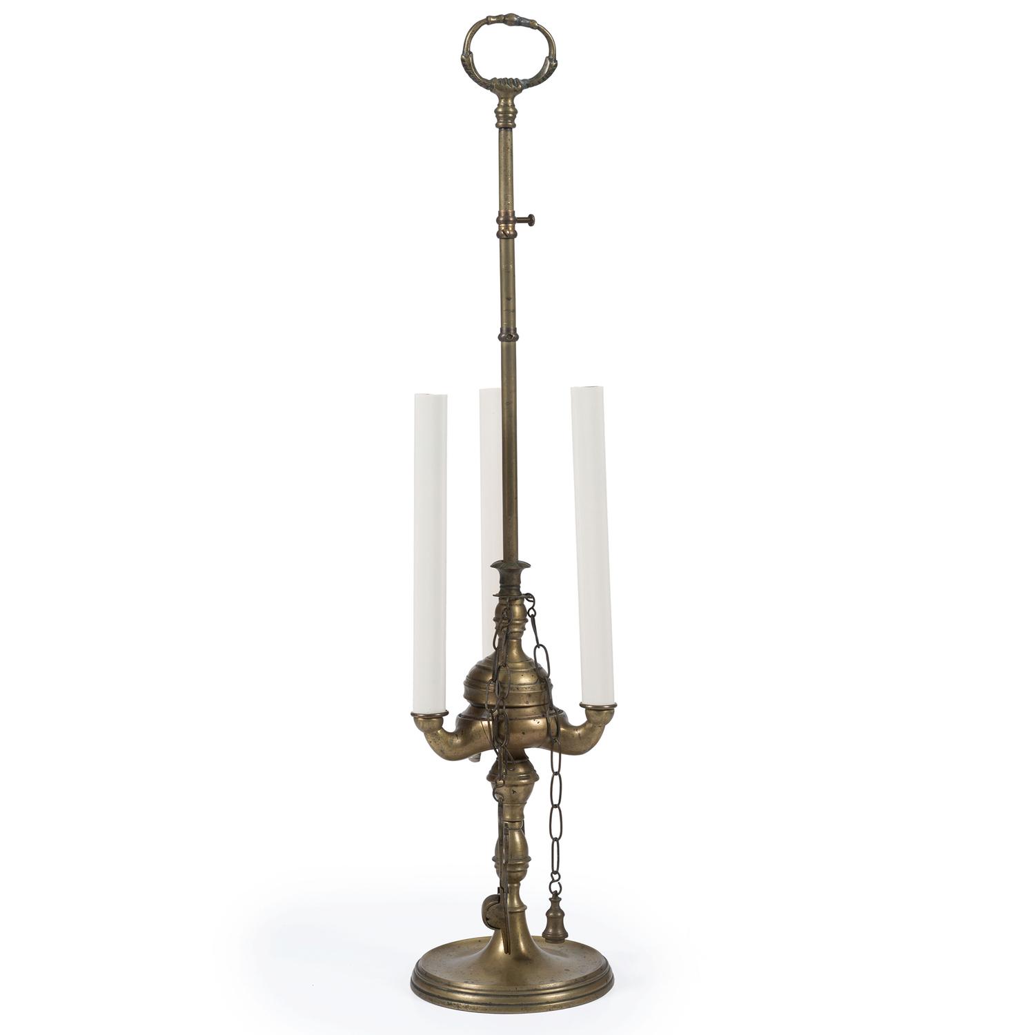 A French Brass Three-Light Bouillotte Lamp