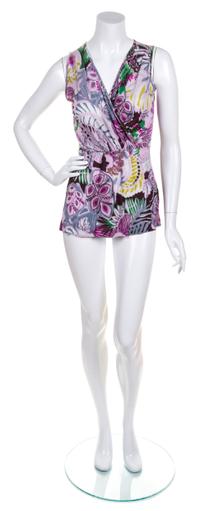 An Etro Purple Print Sleeveless Blouse, Size 44.